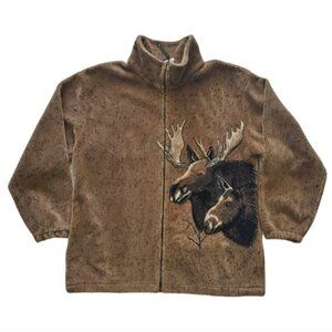 Vintage Northern Lifestyle Brown Moose Print Cozy Sweater Size XL